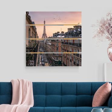 Houten schilderijen op plank The Eiffel Tower In The Setting Sun