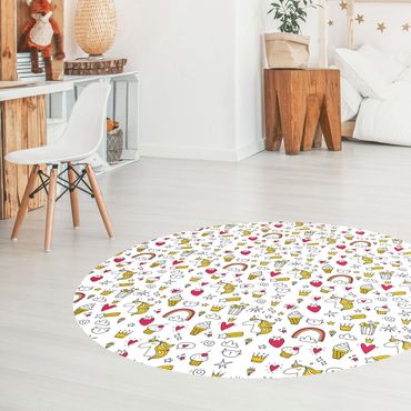 Rond vinyl tapijt Unicorns And Sweets In Yellow And Red