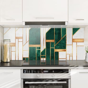 Spatscherm keuken Emerald And gold Geometry