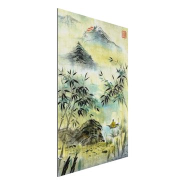 Aluminium Dibond schilderijen Japanese Watercolour Drawing Bamboo Forest