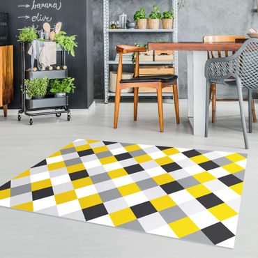 Vinyl tapijt Geometrical Pattern Rotated Chessboard Yellow