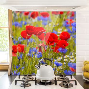 Spatscherm keuken Summer Meadow With Poppies And Cornflowers