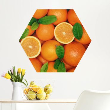 Hexagons Aluminium Dibond schilderijen Juicy oranges