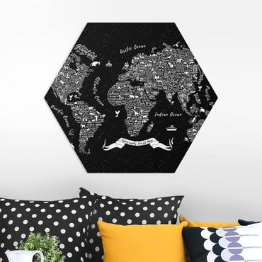 Hexagons Forex schilderijen Typography World Map Black