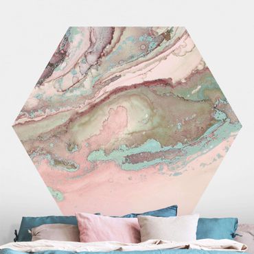 Hexagon Behang Colour Experiments Marble Light Pink And Turquoise