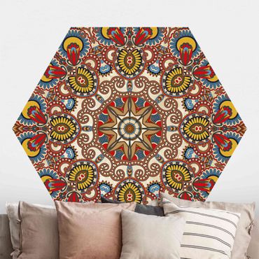 Hexagon Behang Coloured Mandala