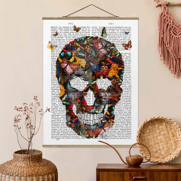 Stoffen schilderij met posterlijst Scary Reading - Butterfly Skull