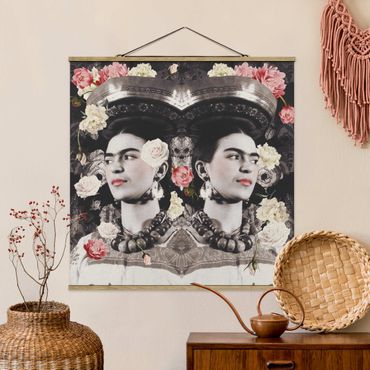Stoffen schilderij met posterlijst Frida Kahlo - Flower Flood