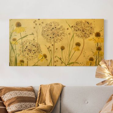Canvas schilderijen - Goud Allium And Helenium Illustration