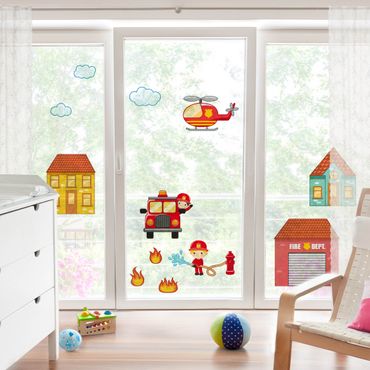 Raamstickers Firefighter Set with Houses