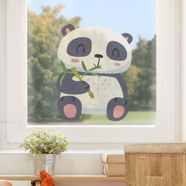 Raamstickers Panda Munching On Bamboo