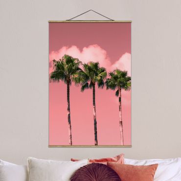 Stoffen schilderij met posterlijst Palm Trees Against Sky Pink