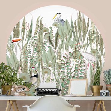 Behangcirkel Flamingo And Stork With Plants