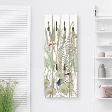 Wandkapstokken houten pallet Flamingo And Stork With Plants