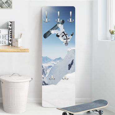 Wandkapstokken houten paneel Flying Snowboarder
