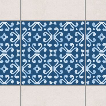 Tegelstickers Dark Blue White Pattern Series No.07