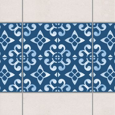 Tegelstickers Dark Blue White Pattern Series No.05