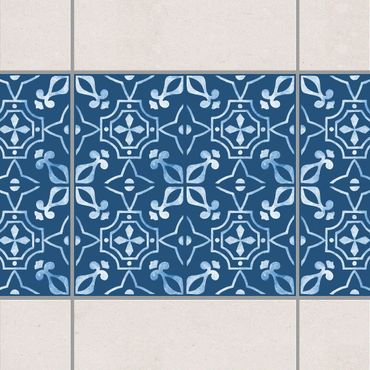Tegelstickers Dark Blue White Pattern Series No.09