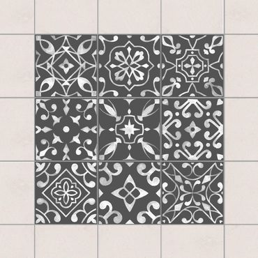 Tegelstickers Pattern Dark Gray White Series