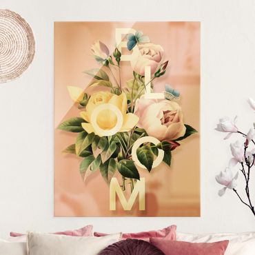 Glasschilderijen Florale Typography - Bloom