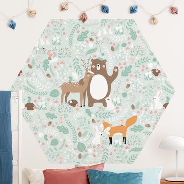 Hexagon Behang Forest-Friends-With-Forest-Animals