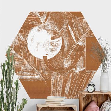 Hexagon Behang Shapes And Leaves Copper I