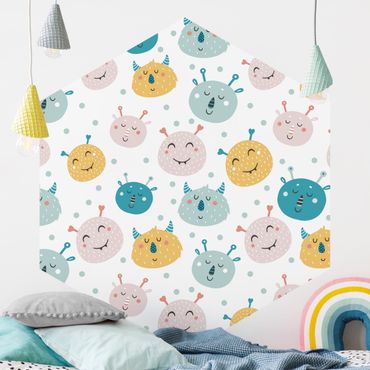 Hexagon Behang Friendly Monster Faces With Dots