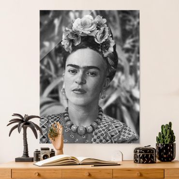 Glasschilderijen - Frida Kahlo Photograph Portrait With Flower Crown