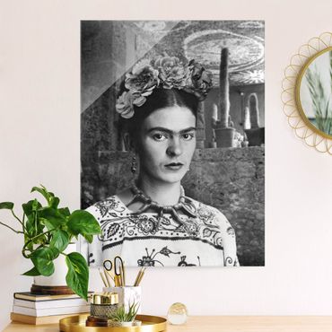 Glasschilderijen - Frida Kahlo Photograph Portrait With Cacti