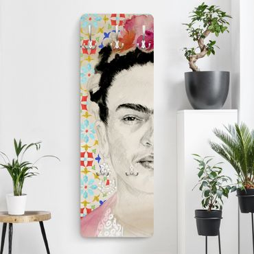 Wandkapstokken houten paneel Frida With Pink Flowers II