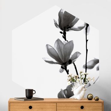 Hexagon Behang Herald Of Spring Magnolia Black And White