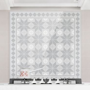 Spatscherm keuken Geometrical Tiles Star Flower Grey With Border