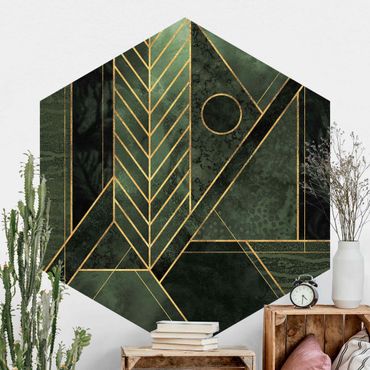 Hexagon Behang Geometric Shapes Emerald Gold
