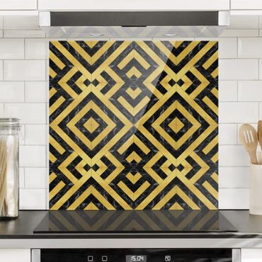 Spatscherm keuken Geometrical Tile Mix Art Deco Gold Black Marble