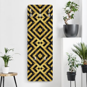 Wandkapstokken houten paneel Geometrical Tile Mix Art Deco Gold Black Marble