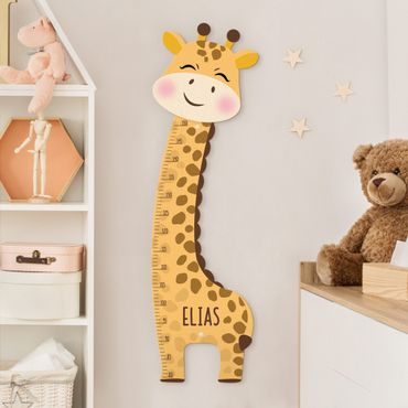 Groeimeter kinderen hout - Giraffe boy with custom name