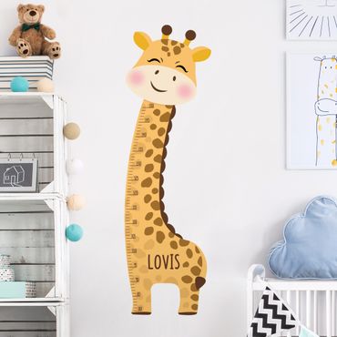 Muursticker groeimeter kinderen - Giraffe boy with custom name