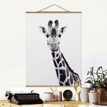 Stoffen schilderij met posterlijst Giraffe Portrait In Black And White