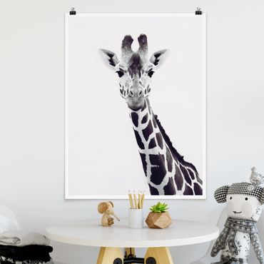 Posters Giraffe Portrait In Black And White