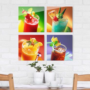 Glasschilderijen - 4-delig colourful cocktails