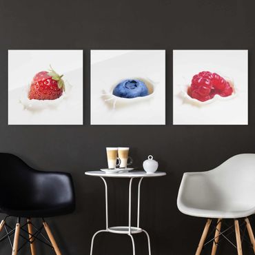 Glasschilderijen - 3-delig Fruit Milk Splash