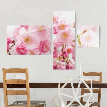Glasschilderijen - 3-delig Snow-Covered Cherry Blossoms