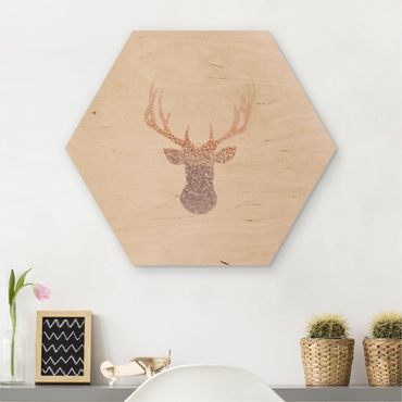 Hexagons houten schilderijen Shimmering Deer