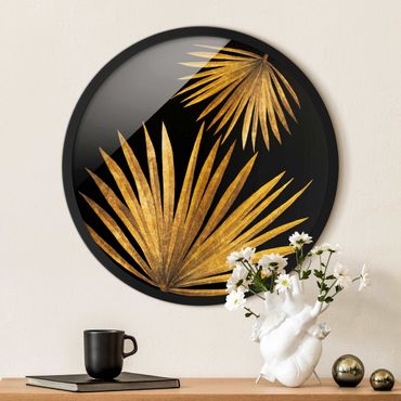 Rond schilderijen Oro - Foglia di palma su sfondo nero