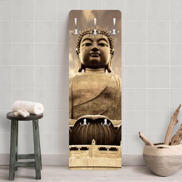 Wandkapstokken houten paneel Big Buddha Sepia