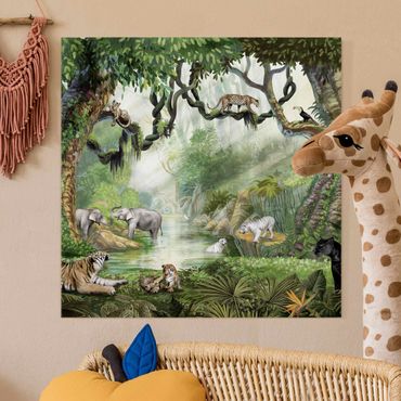 Canvas schilderijen - Big cats in the jungle oasis