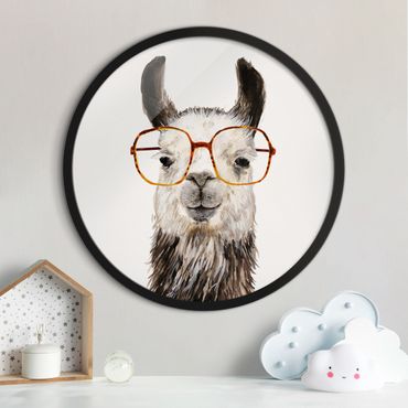 Rond schilderijen Lama alla moda con occhiali IV