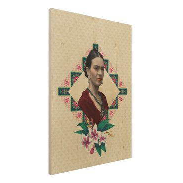 Houten schilderijen Frida Kahlo - Flowers And Geometry