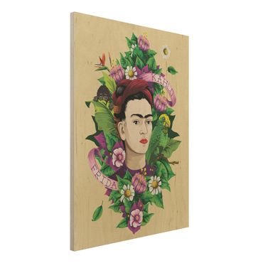 Houten schilderijen Frida Kahlo - Frida, Monkey And Parrot