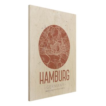 Houten schilderijen Hamburg City Map - Retro